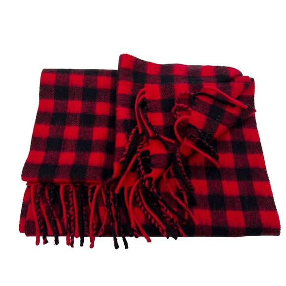 Coach Wool Cashmere Blend Buffalo Check Plaid Scarf Red Men's Preppy - Picture 1 of 5